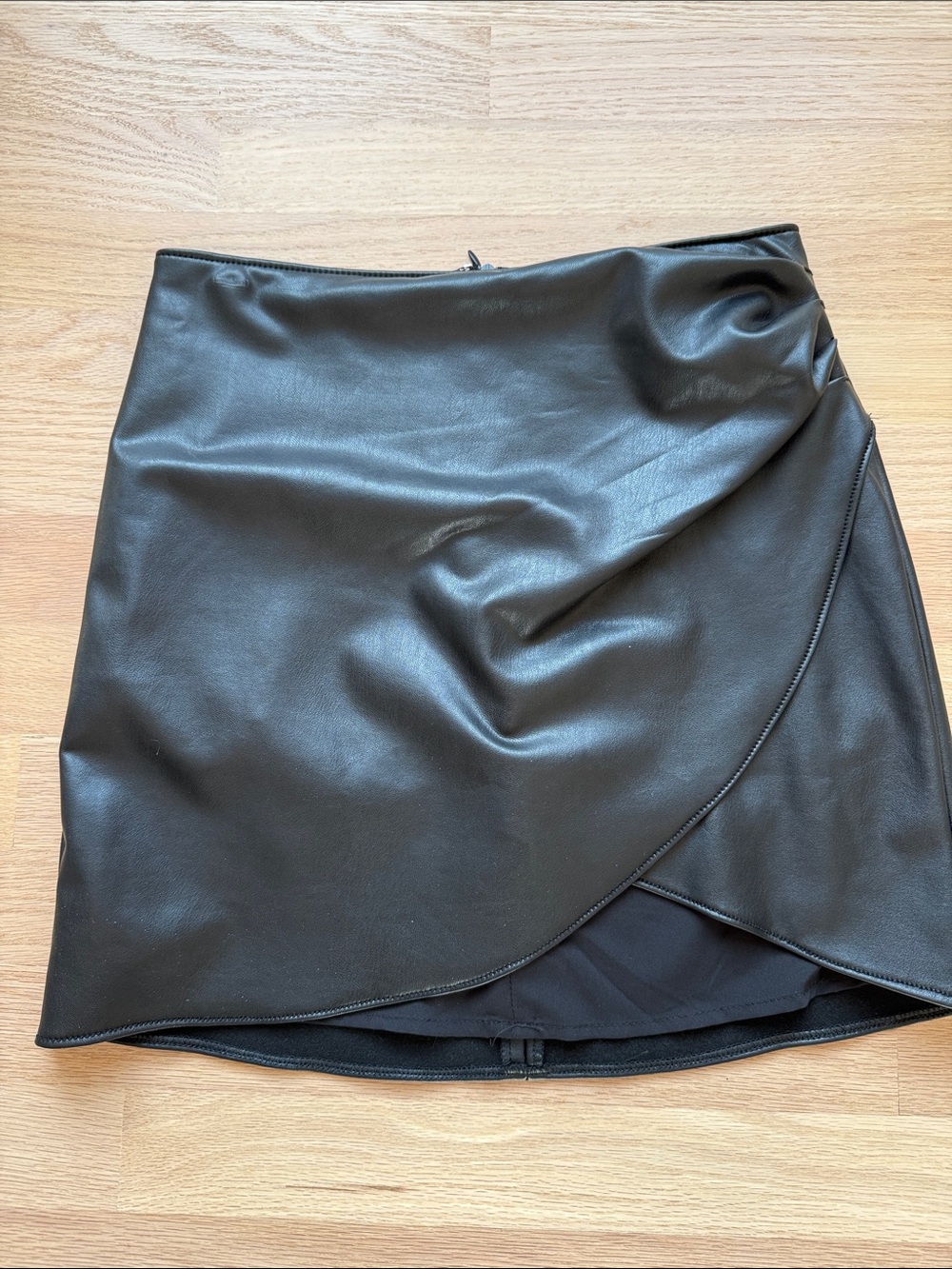 Rewash Black Faux Leather Wrap-Style Mini Skirt